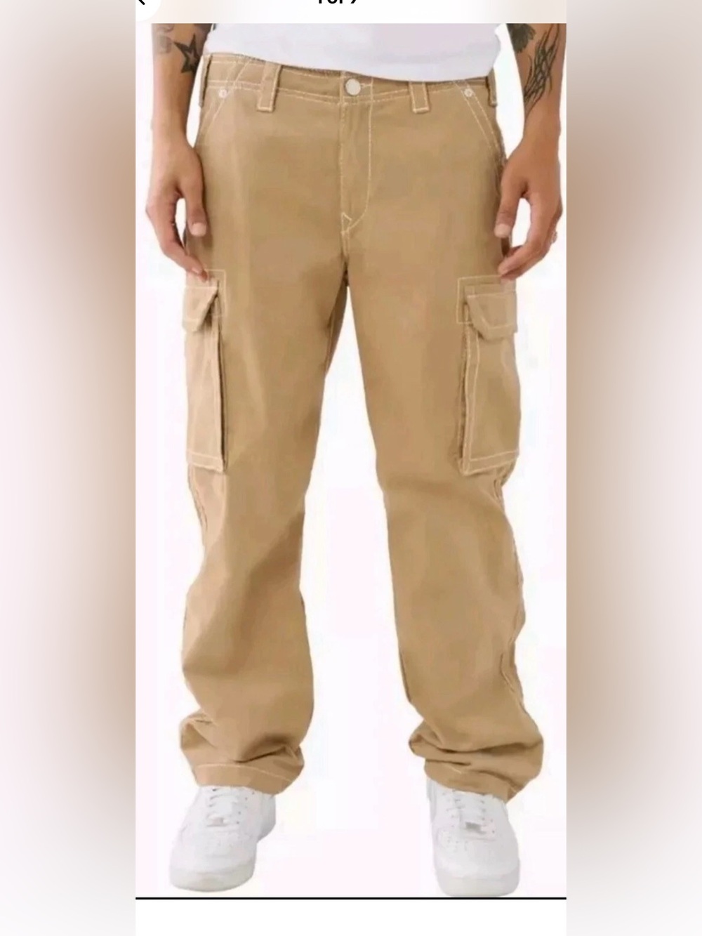 True Religion Men's Tan Cargo Pants with Flap Pockets